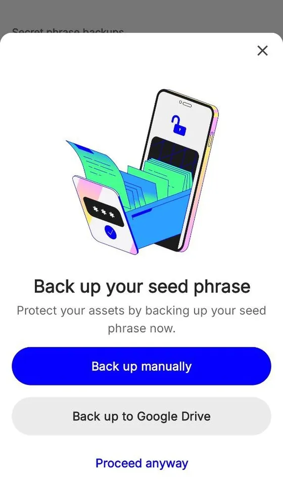 Trust Wallet: back up the secret phrase